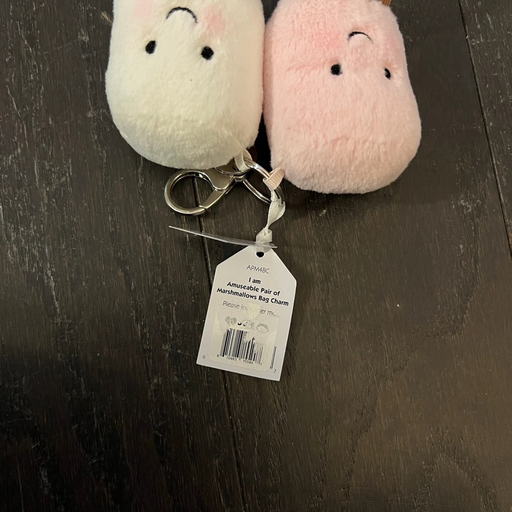 BNWT Jellycat AMUSEABLE PINK & WHITE MARSHMALLOWS bag charm Soft super cute HTF - Picture 2 of 5